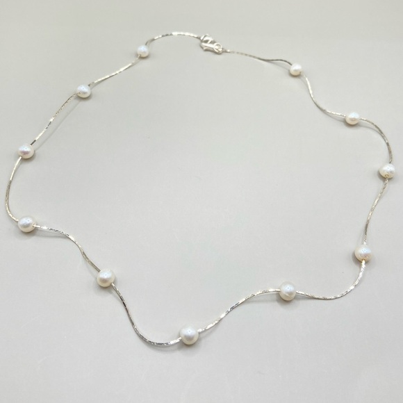 Sterling Silver Faux Pearl Satellite Necklace - Picture 2 of 6